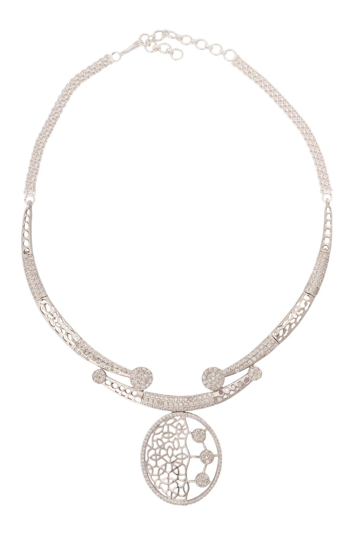 Silver & White Embellished Necklace Set 