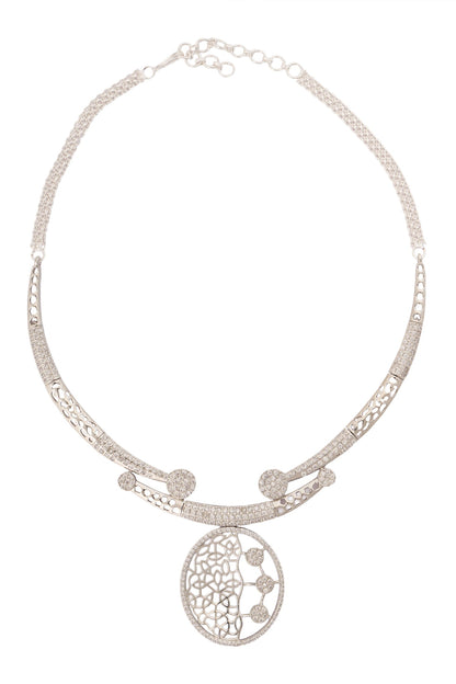 Silver & White Embellished Necklace Set 