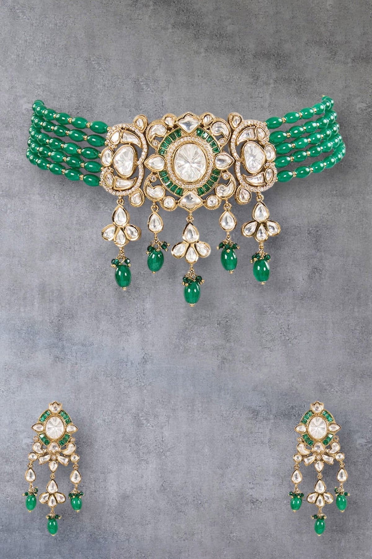 Emerald Green Kundan Choker Necklace Set 