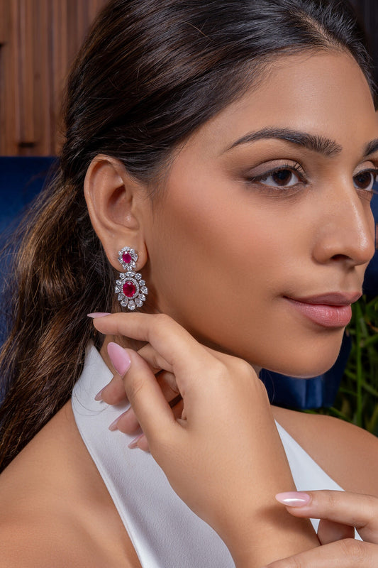 Oval Rubies Drop Earrings 