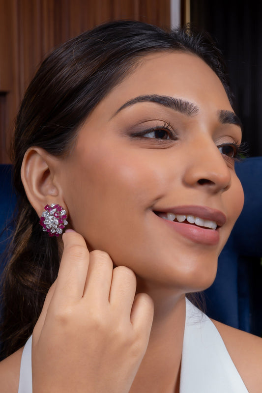 Ruby Diamond Clusters Earrings 
