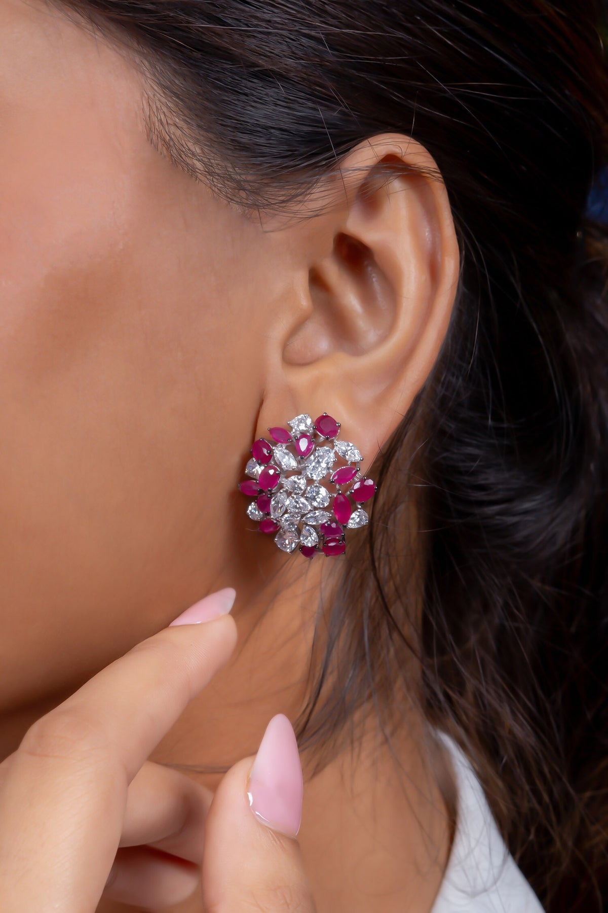 Ruby Diamond Clusters Earrings 