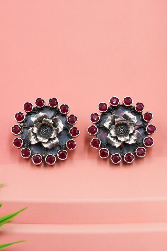 Floral Bloom Silver Studs 