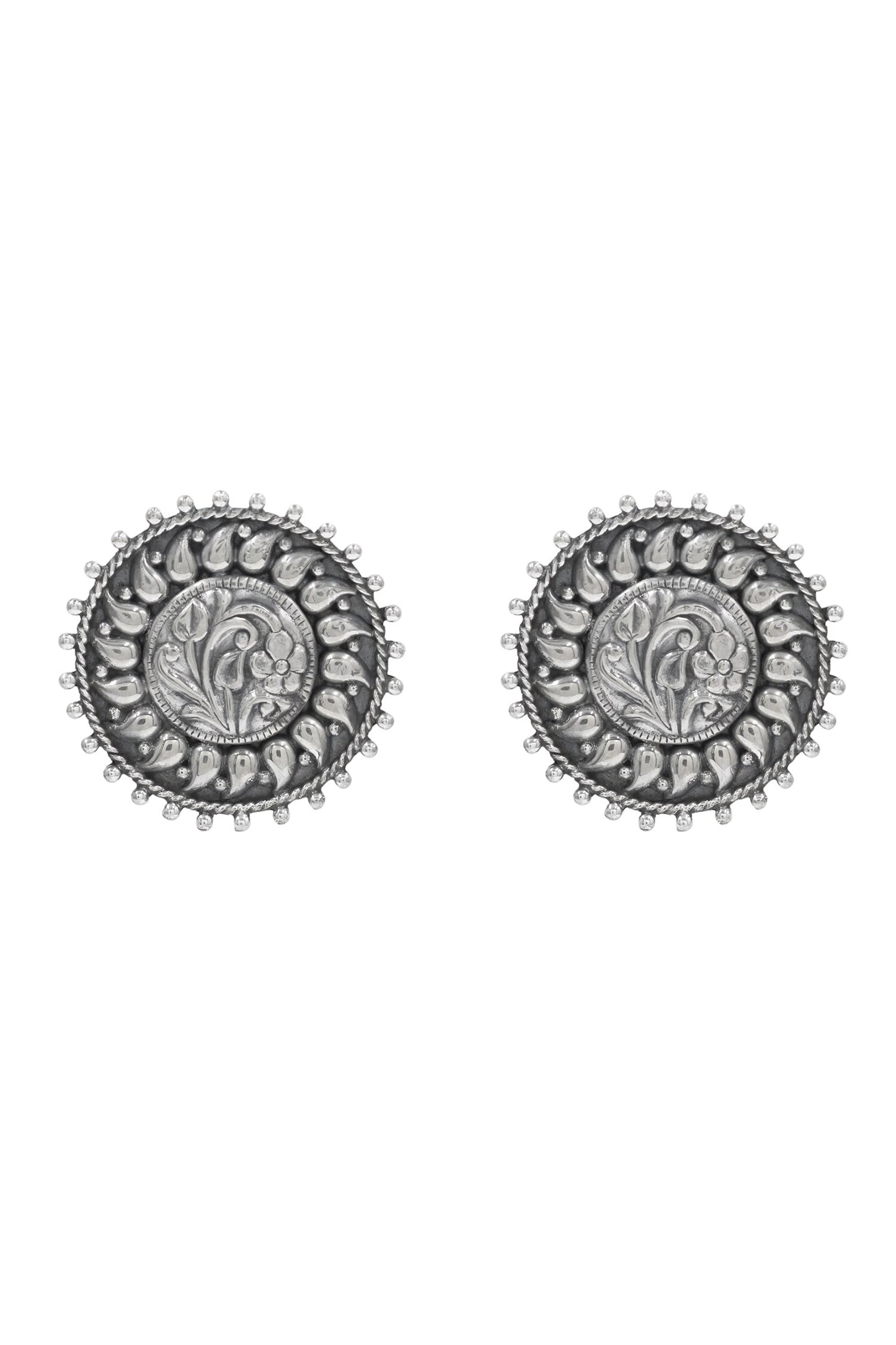 Oxidised Silver Floral Statement Studs 