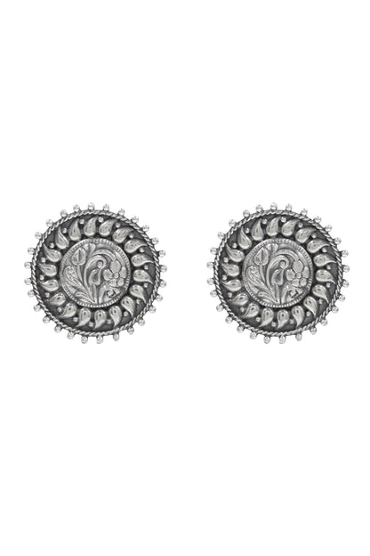 Oxidised Silver Floral Statement Studs 