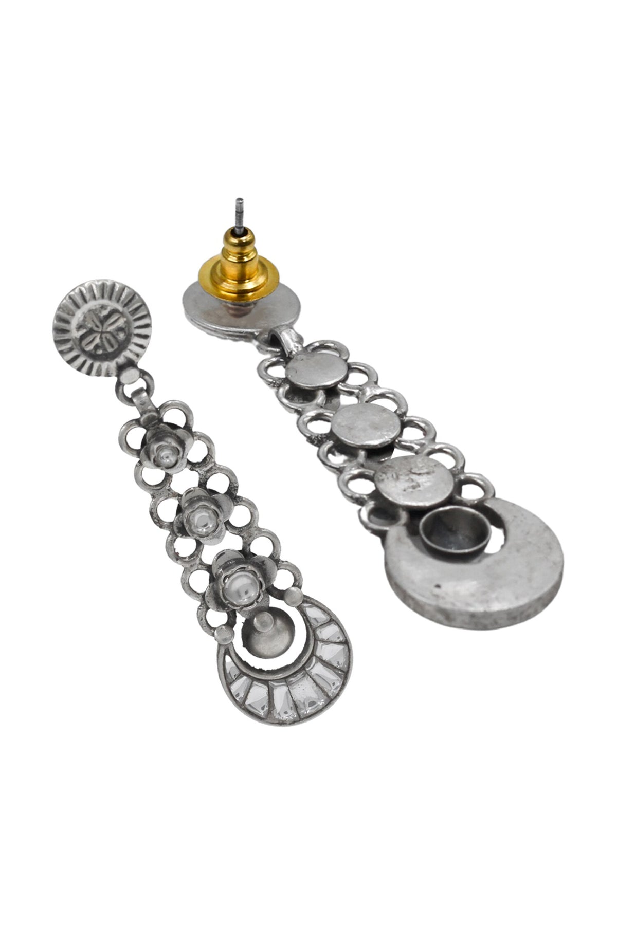 Artisanal Long Silver Earrings 