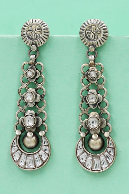 Artisanal Long Silver Earrings 