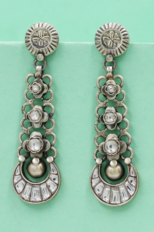 Artisanal Long Silver Earrings 