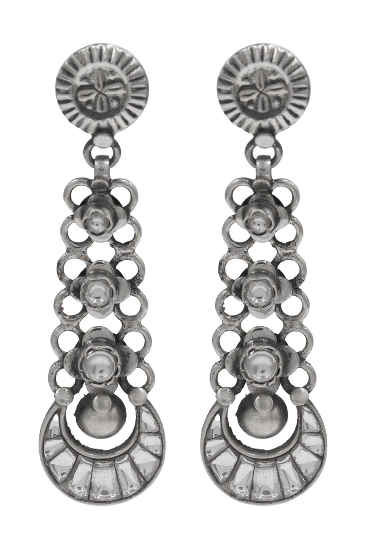 Artisanal Long Silver Earrings 