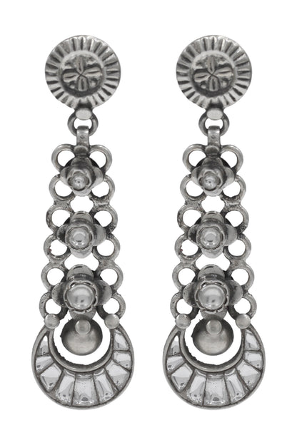 Artisanal Long Silver Earrings 