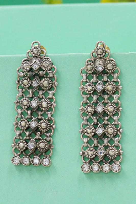 Handcrafted Antique Silver Long Earrings 