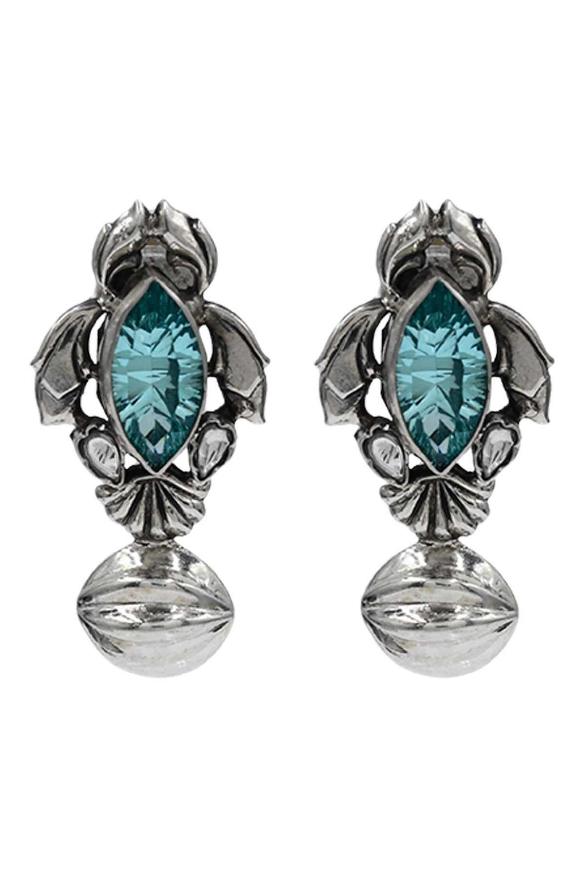 Antique Aqua Marquise Silver Earrings 