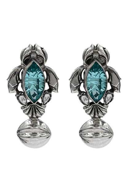 Antique Aqua Marquise Silver Earrings 