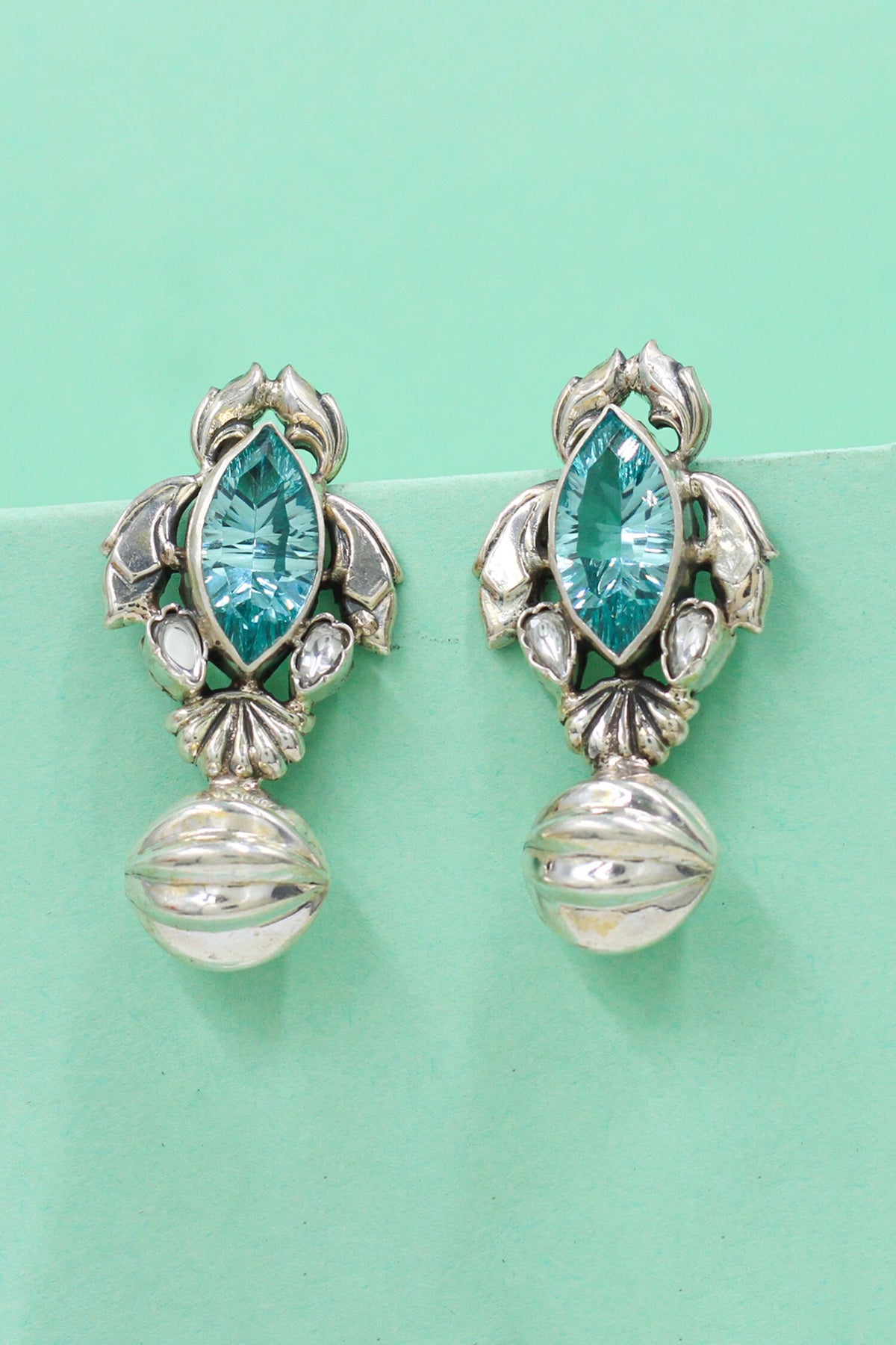 Antique Aqua Marquise Silver Earrings 