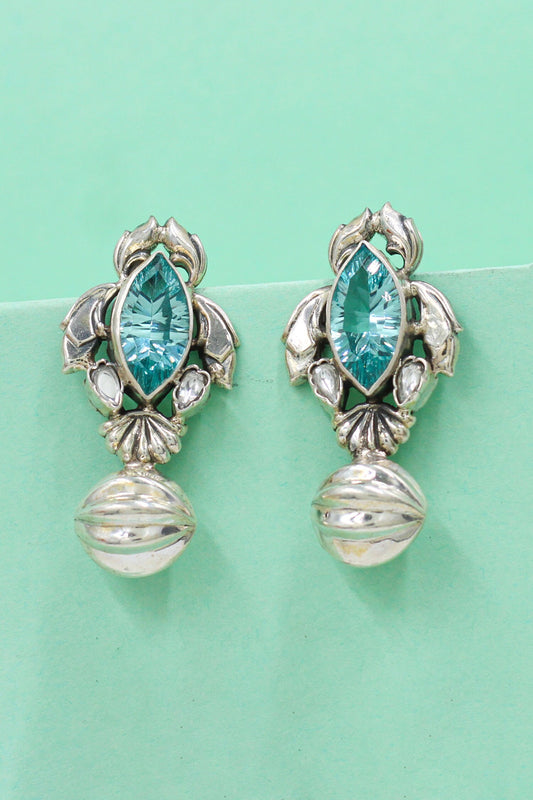 Antique Aqua Marquise Silver Earrings 