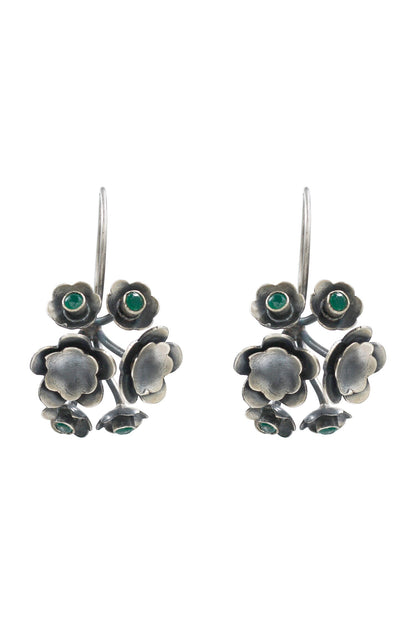 Oxidized Silver Flower Earrings 