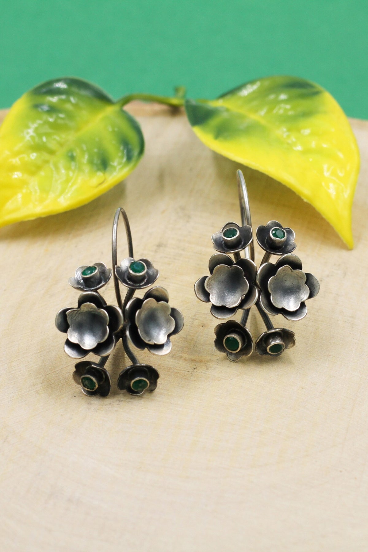 Oxidized Silver Flower Earrings 