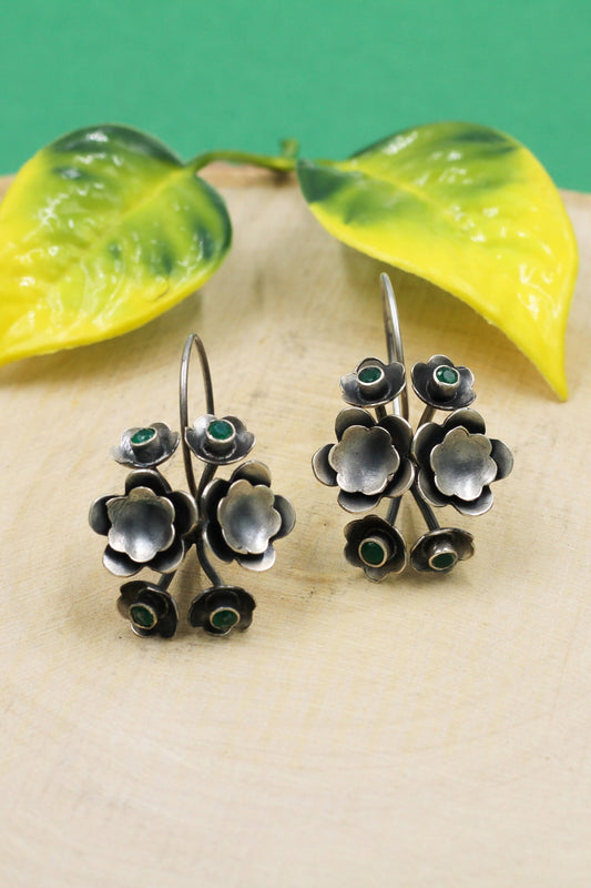 Oxidized Silver Flower Earrings 