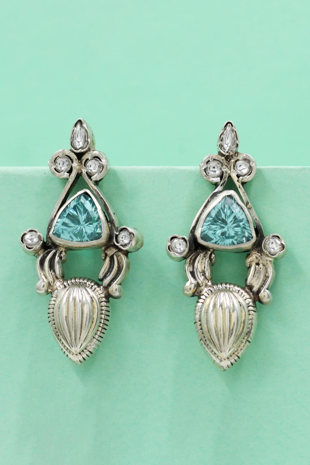 Elegant Aqua Sparkle Sterling Silver Earrings 