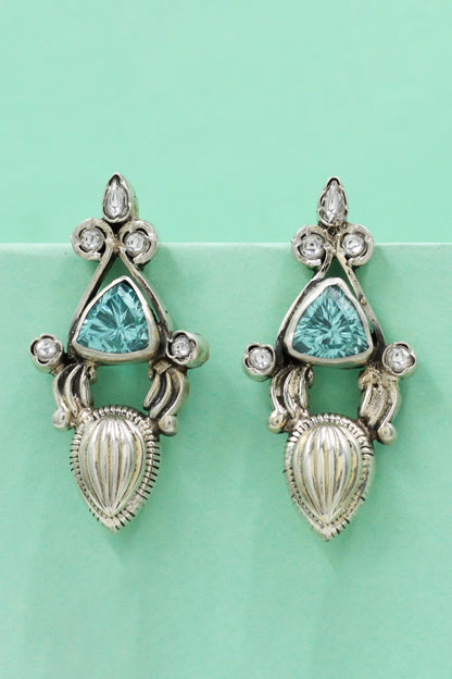 Elegant Aqua Sparkle Sterling Silver Earrings 