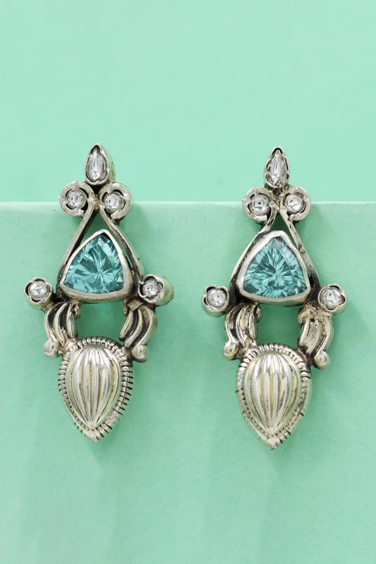 Elegant Aqua Sparkle Sterling Silver Earrings 