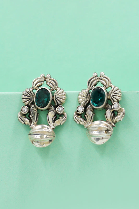 Vintage Floral Motif Sterling Silver Earrings 