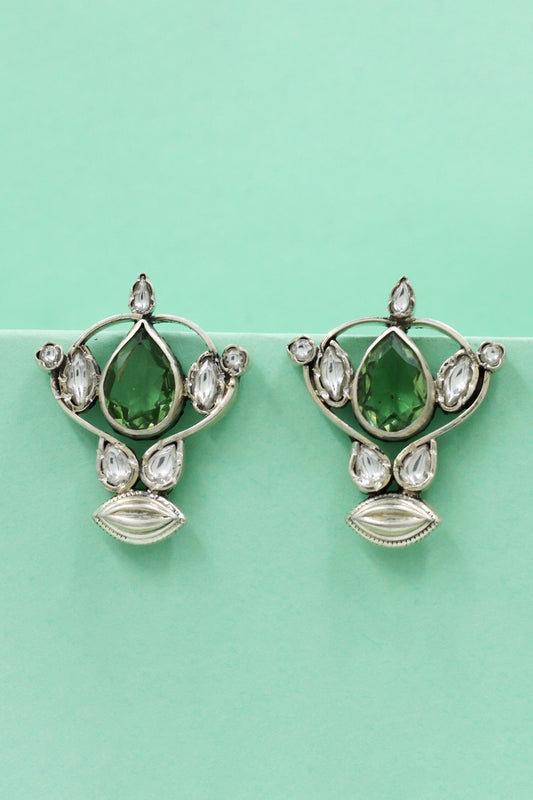 Heritage Green Teardrop Silver Earrings 