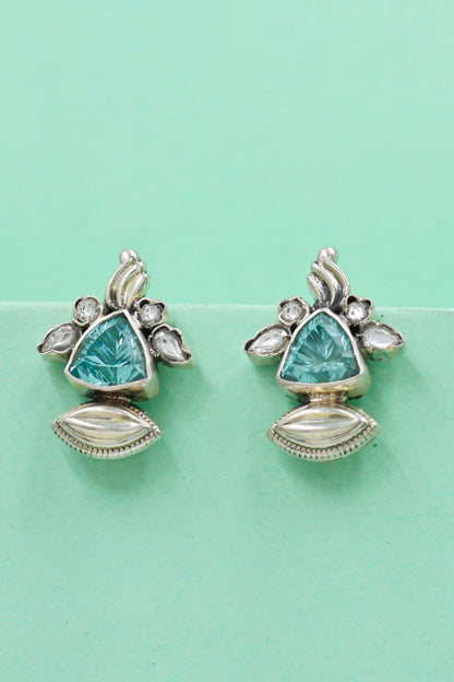 Aqua Bloom Silver Earrings 