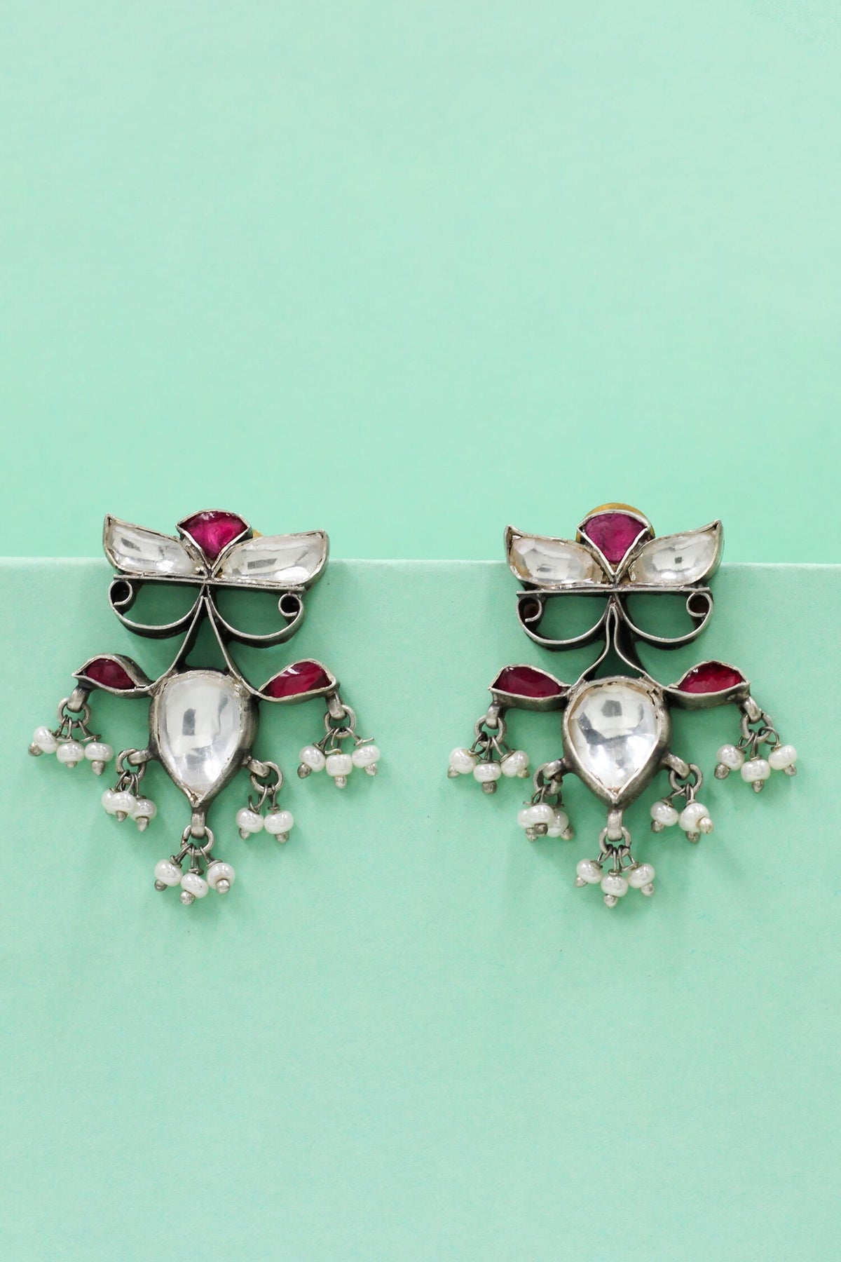 Heritage Kundan Silver Earrings 