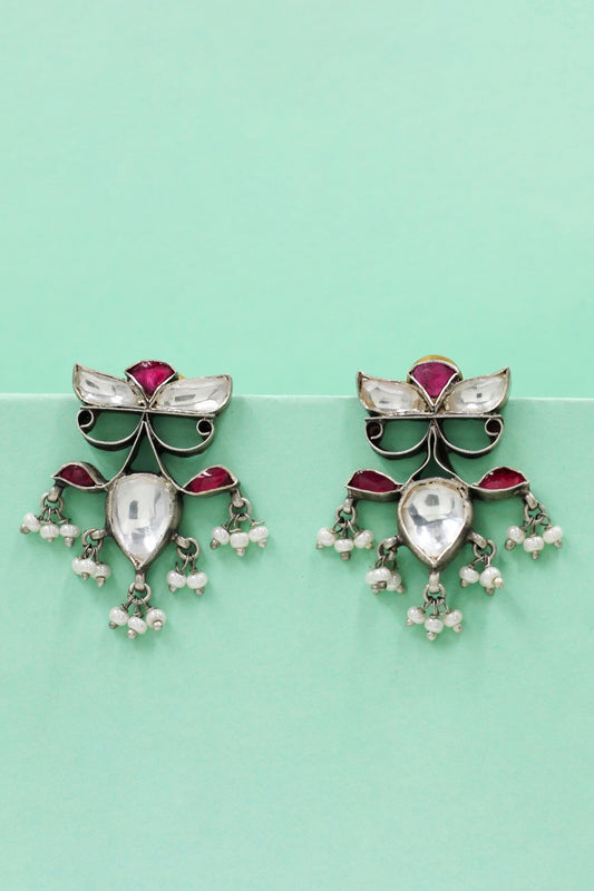 Heritage Kundan Silver Earrings 