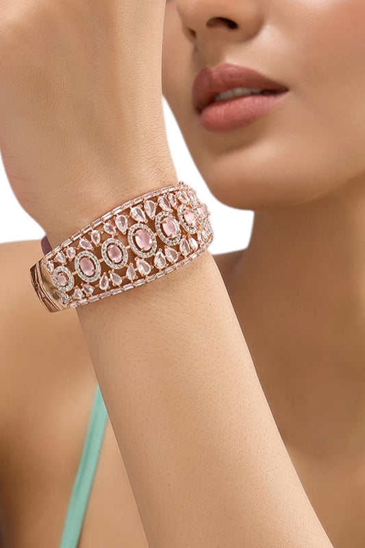 Rose Gold Plated Pink Stone Bangle 
