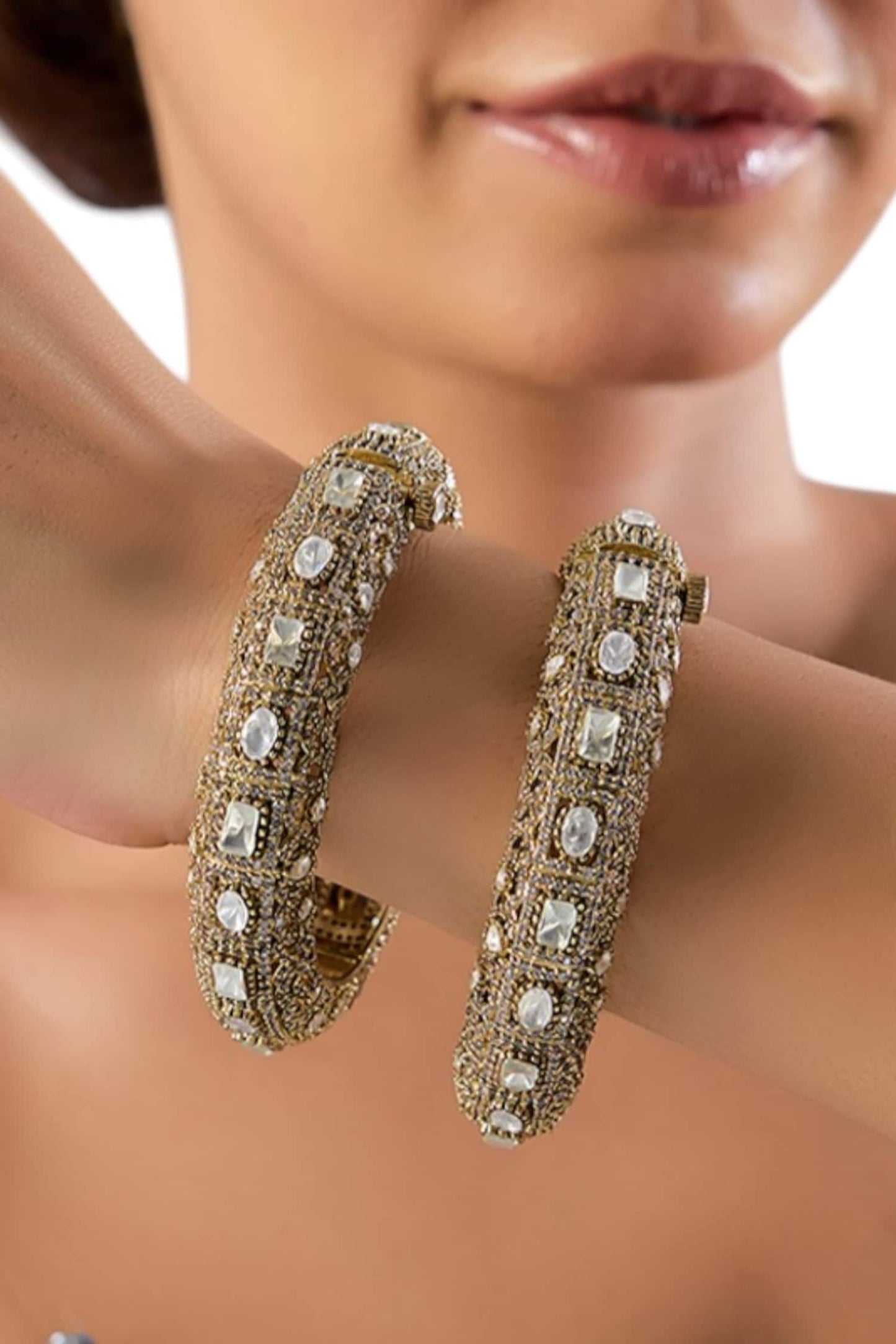 Royal Gold-Plated Kundan Bangles 