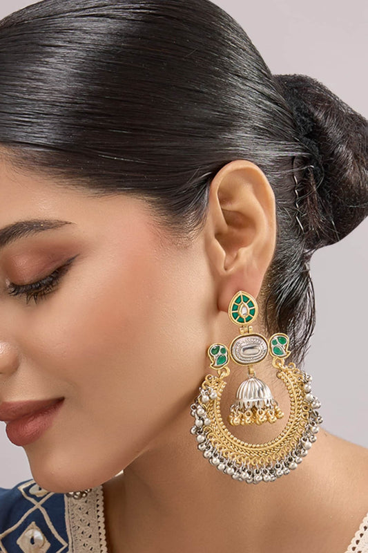 Traditional Gold & Silver-Plated Chandbali Earrings 