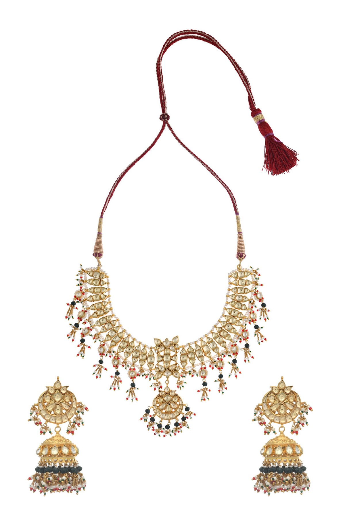 Crescent Cut Work Jadau Necklace Set 