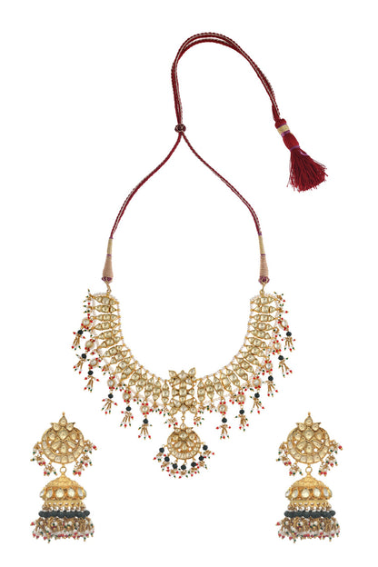 Crescent Cut Work Jadau Necklace Set 