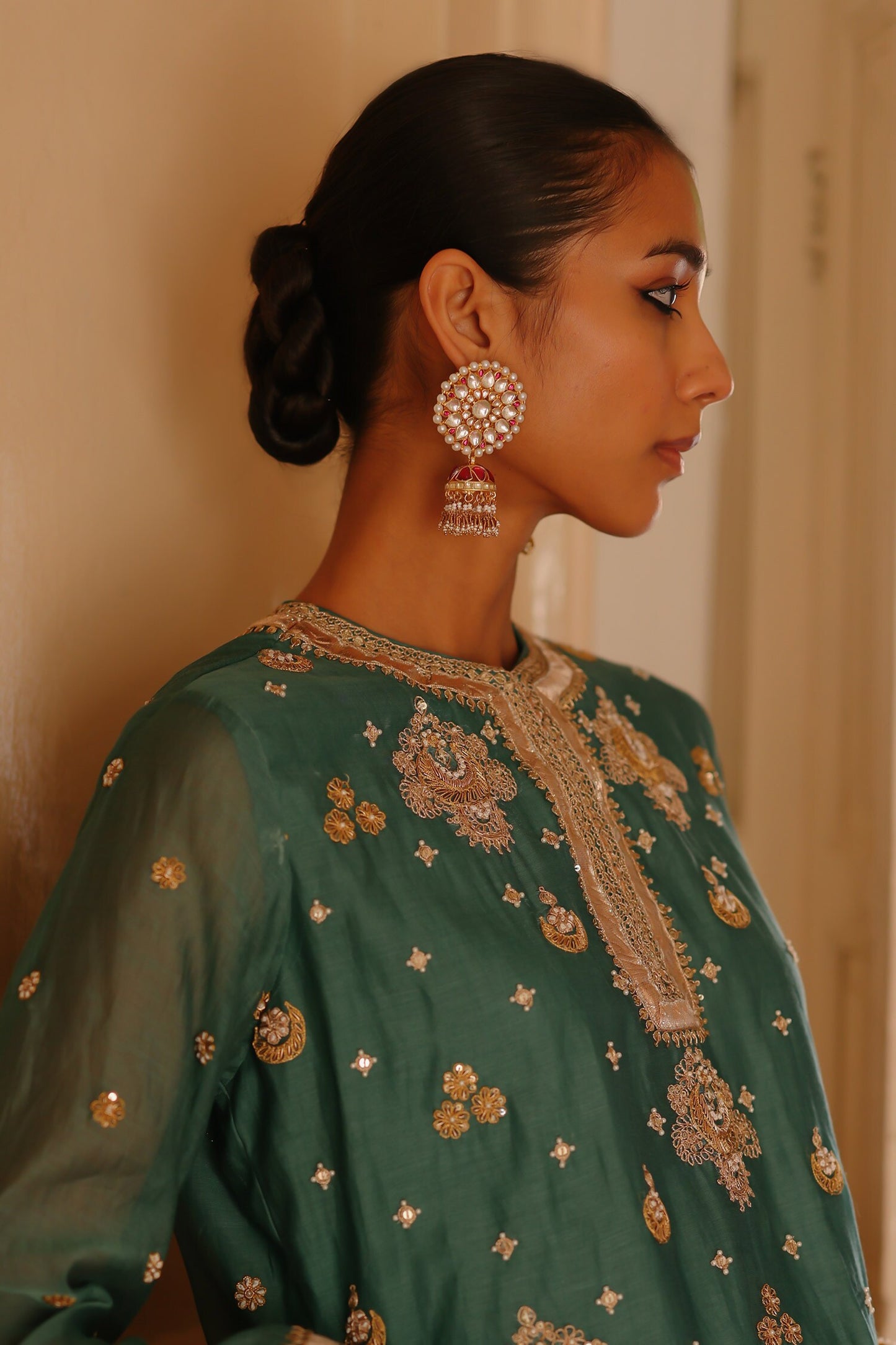 Ruby Embellished Jhumkas 
