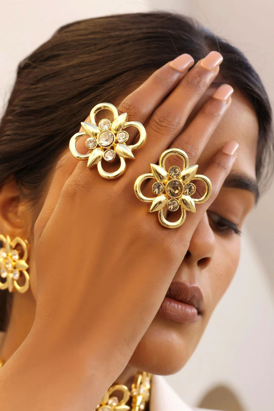 Casha Gold Swarosvki Element Dual Finger Ring 