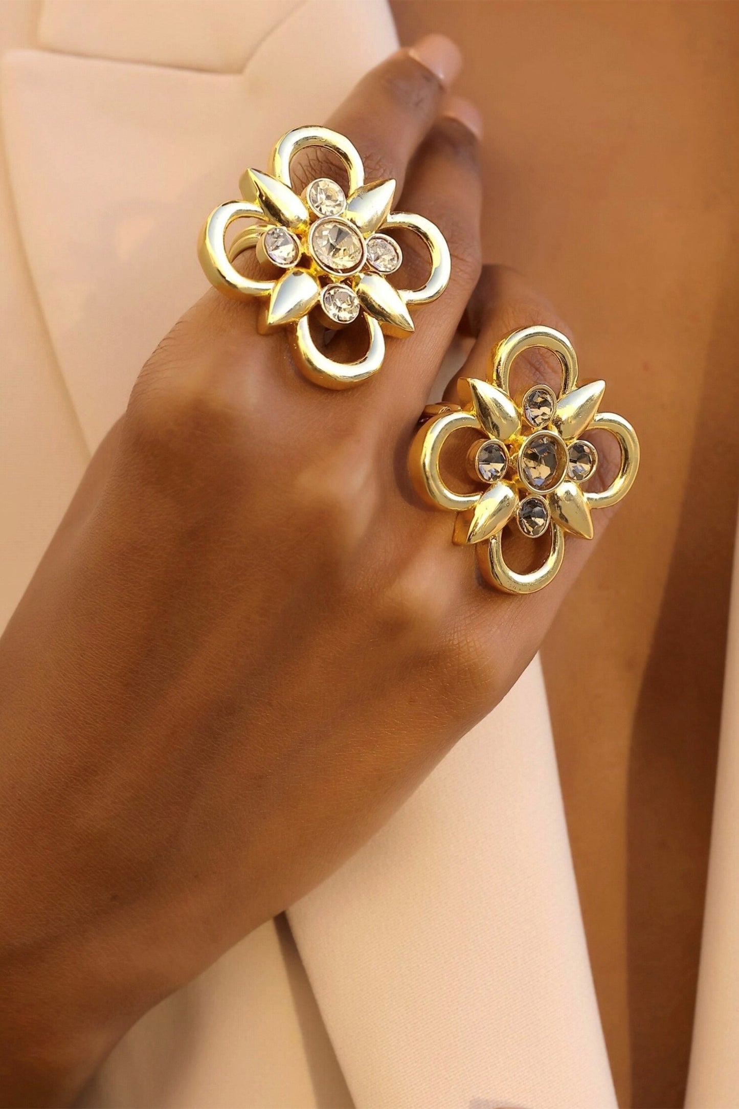 Casha Gold Swarosvki Element Dual Finger Ring 