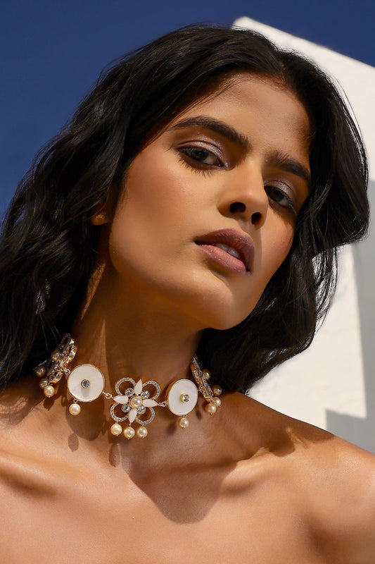 Iraa Mother of Pearl Crystal & Enamel Choker 