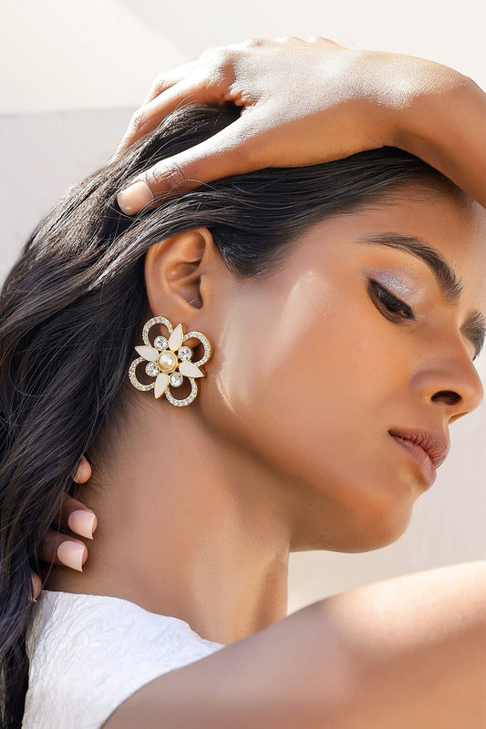 Iraa Swarovski Crystal & Pearl Stud Earrings 