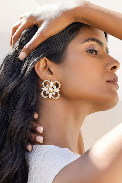 Iraa Swarovski Crystal & Pearl Stud Earrings 