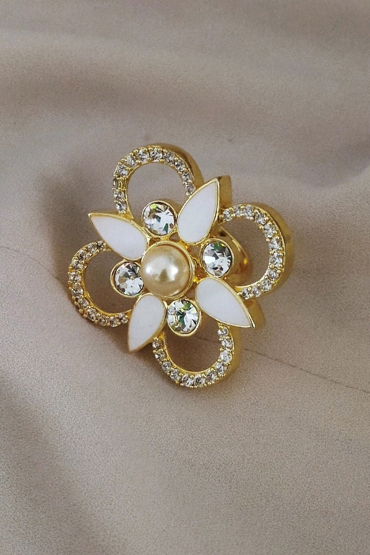 Iraa Enamel Swarovski Crystal & Pearl Adjustable Ring 