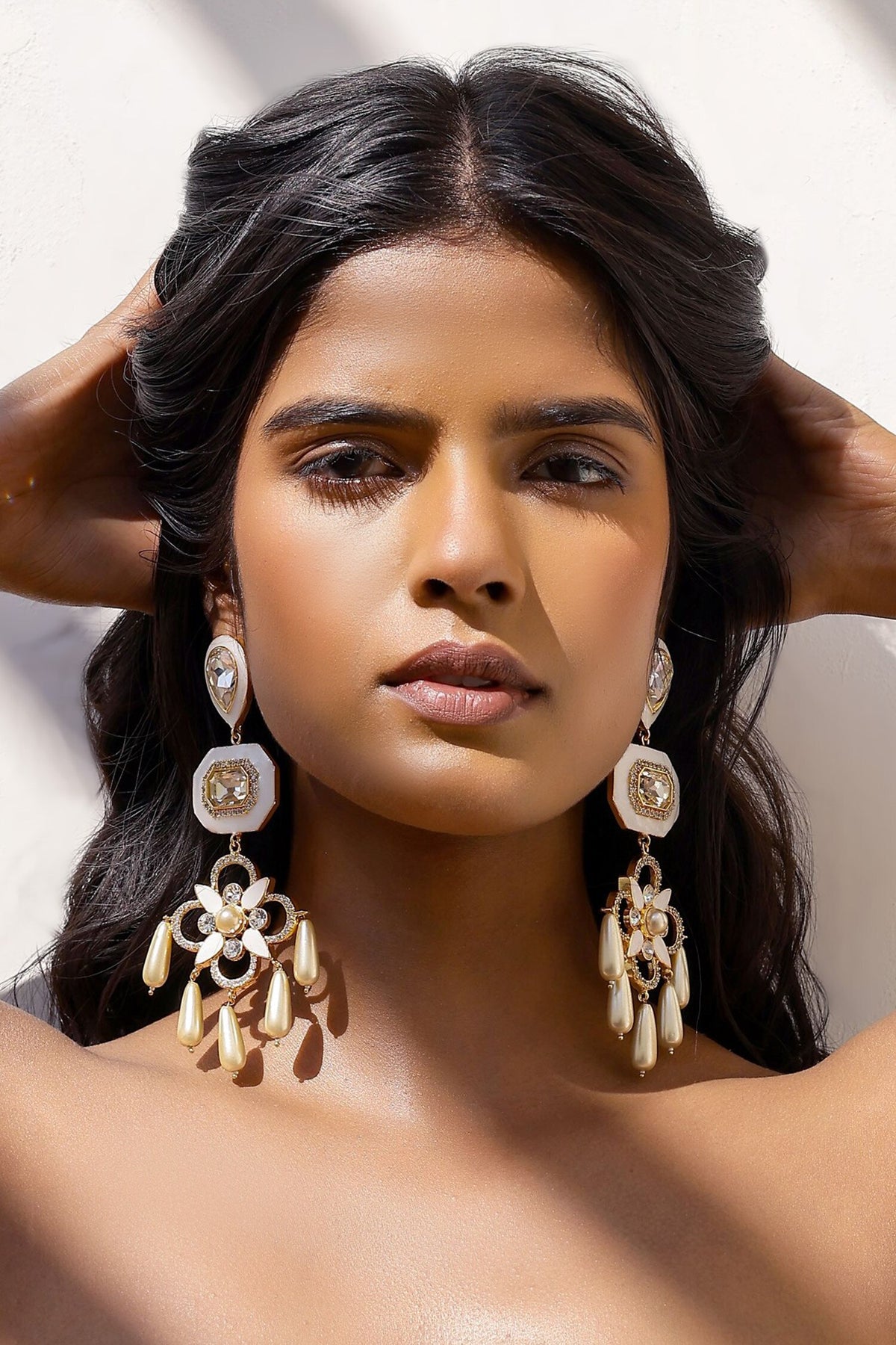 Iraa Statement Mother of Pearl Crystal & Pearl Danglers 