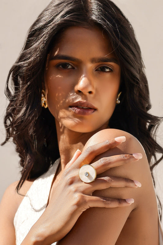 Iraa Mother of Pearl Crystal Mother of Pearl & Swarovski Crystal Ring 