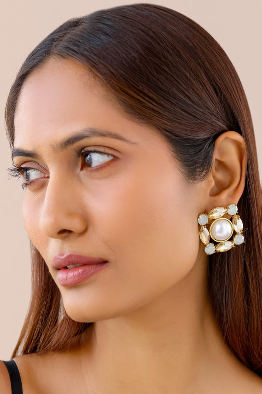 Veda Crystal & Pearl Stud Earrings 
