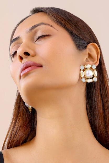 Veda Crystal & Pearl Stud Earrings 