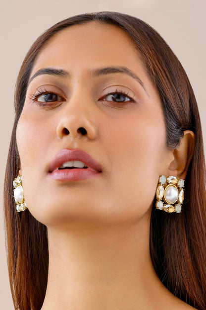 Veda Crystal & Pearl Stud Earrings 
