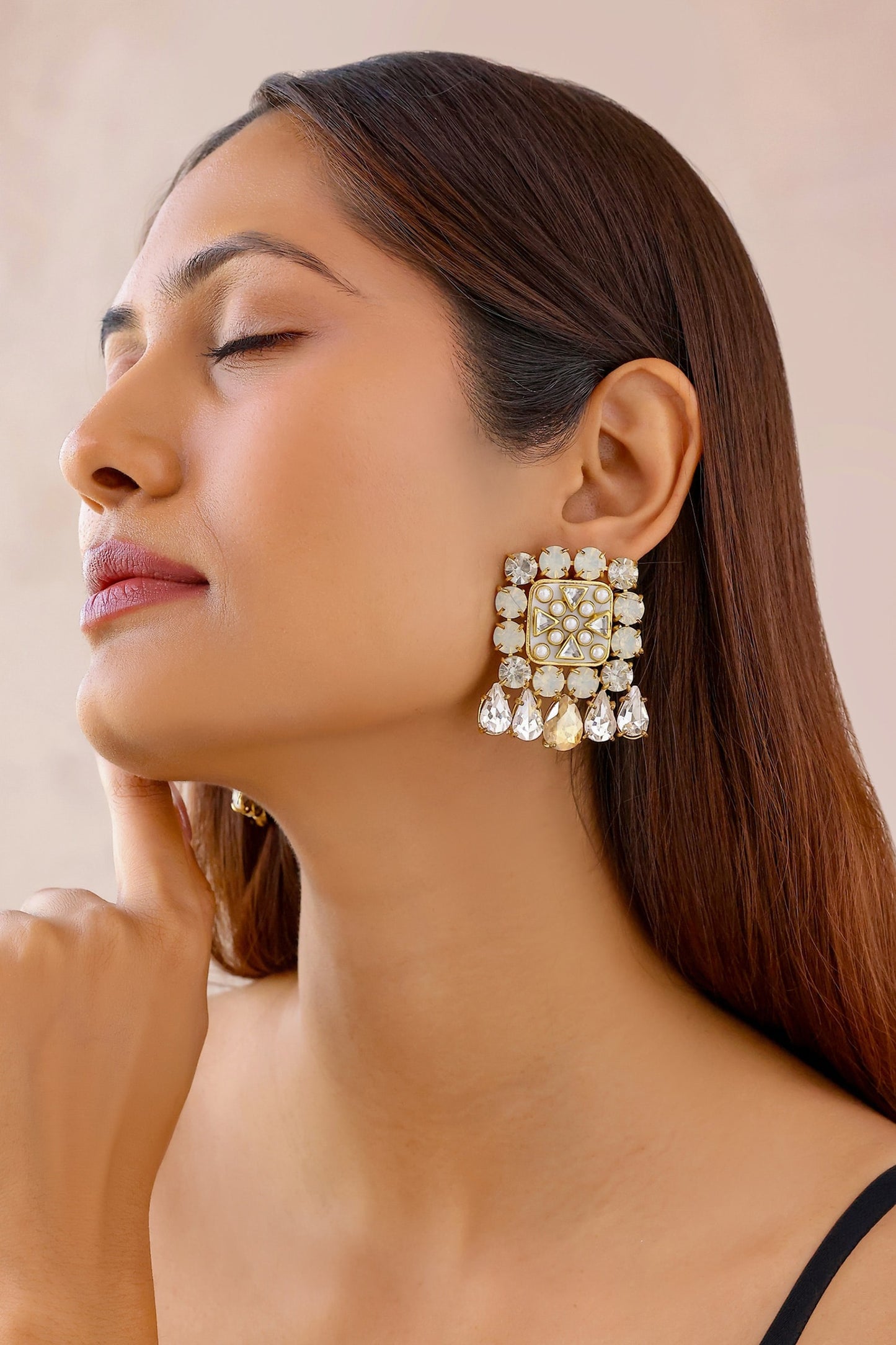 Veera Shell Stone & Crystal Stud Earrings 