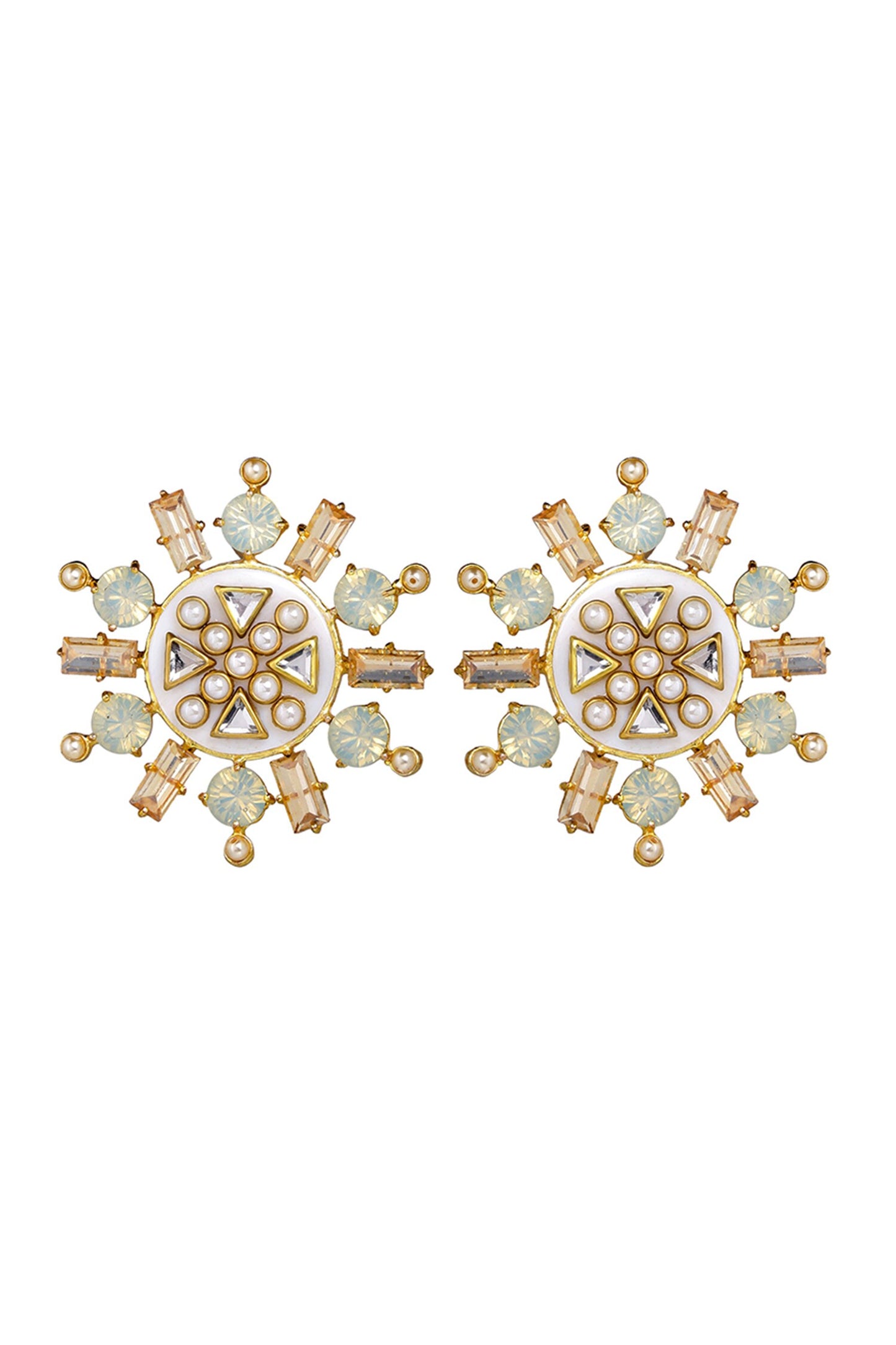 Rubaina Kundan Shell Stone & Kundan Crystal Stud Earrings 