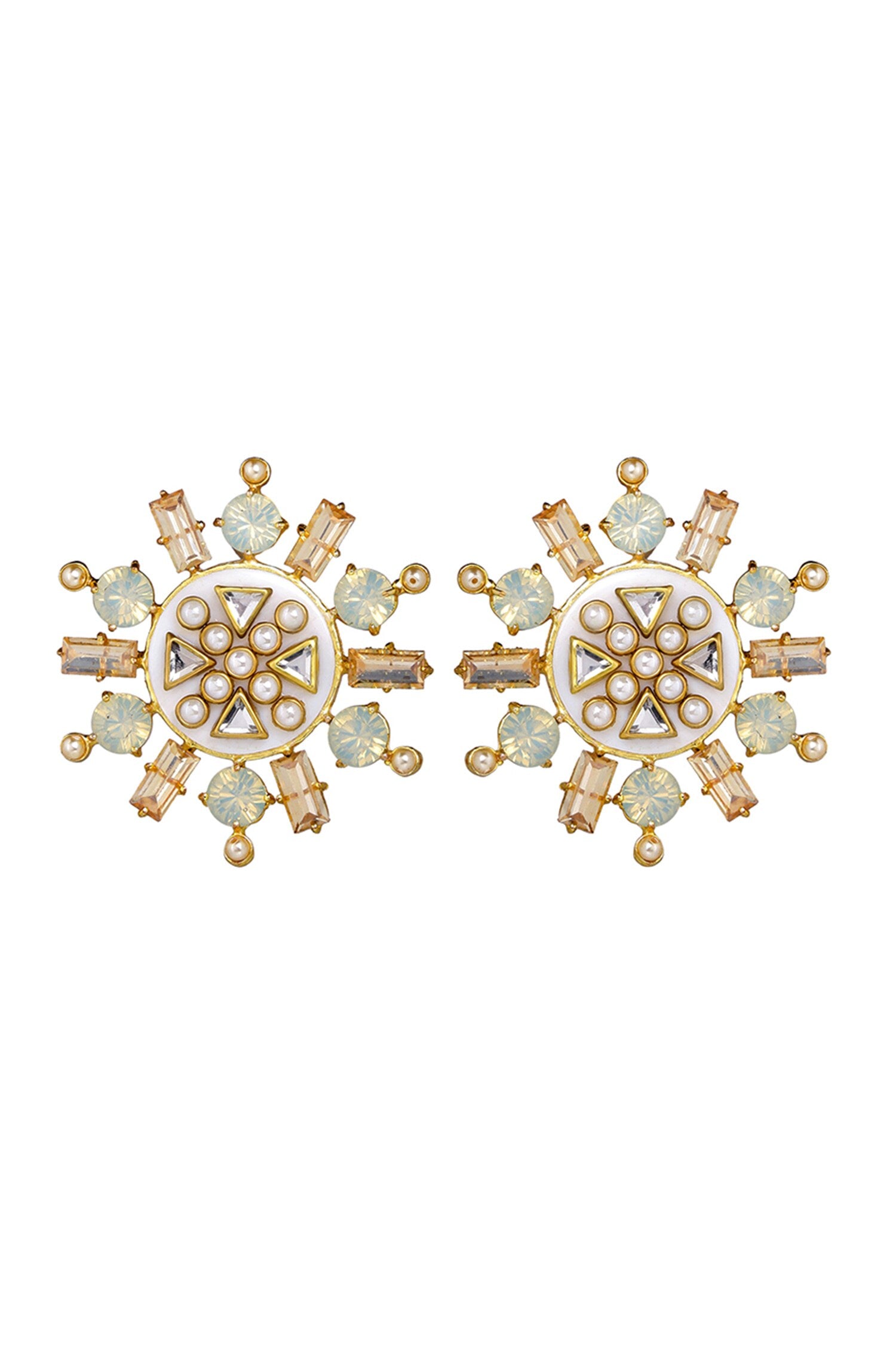 Rubaina Kundan Shell Stone & Kundan Crystal Stud Earrings 